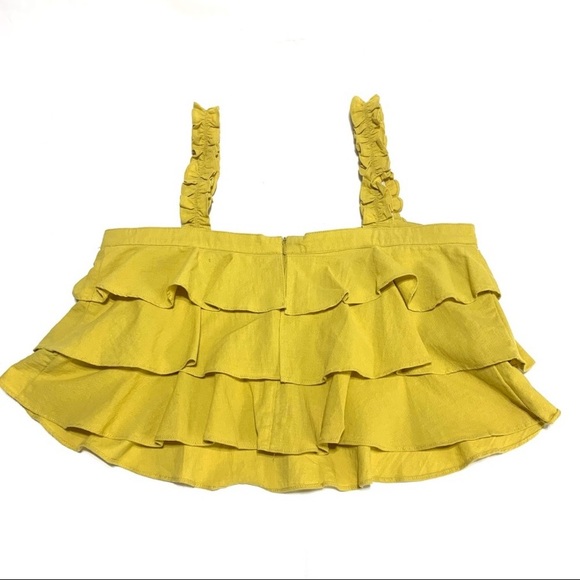 Essue Mustard Yellow Tier Ruffle Crop Top Medium - Picture 3 of 9